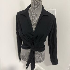 Elegant Black Tie-Front Blouse